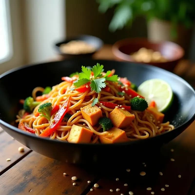 Bami Goreng Indonecio con Tofu y Vegetales: Fideos Salteados en Wok Express