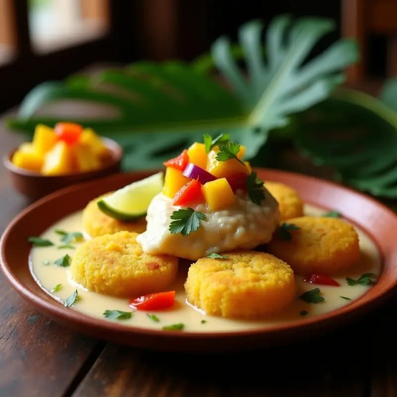 Bammy Jamaicano con Bacalao Desalado y Salsa de Mango: Plato Caribeño Sin Gluten