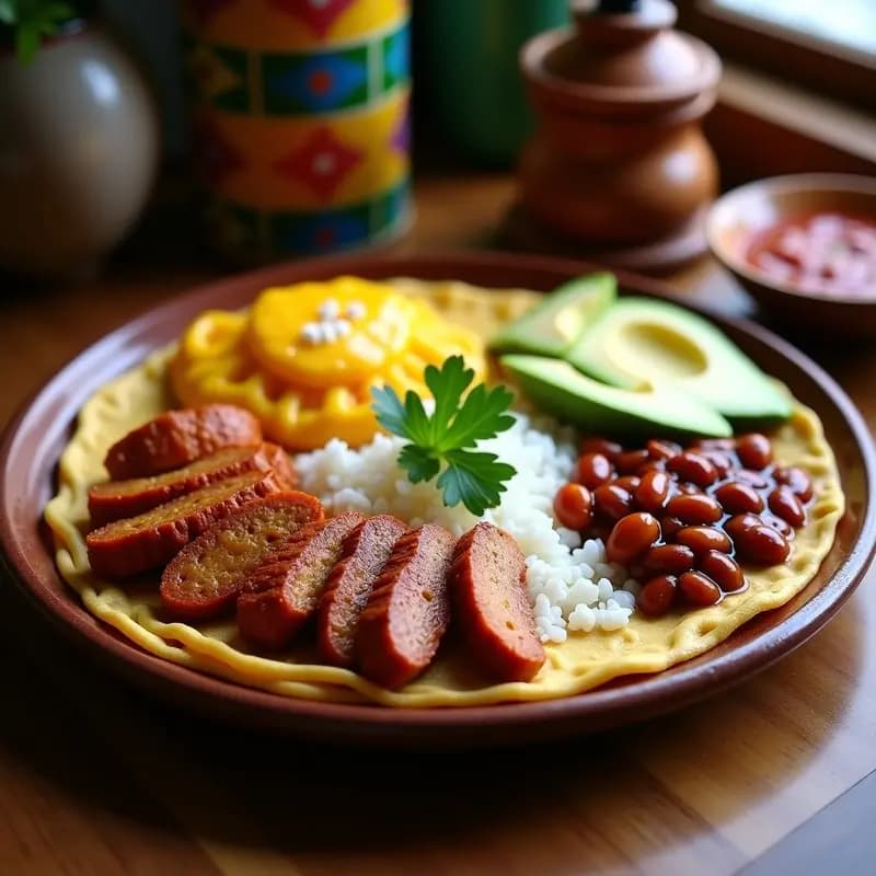Bandeja Paisa con Chorizo Vegano y Arepa de Choclo: Versión Colombiana 100% Vegetal