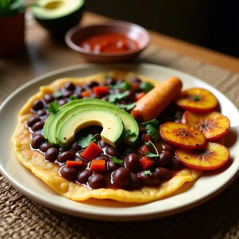 Bandeja Paisa Vegana con Frijoles y Plátano: Desayuno Colombiano Contundente y Sin Carne