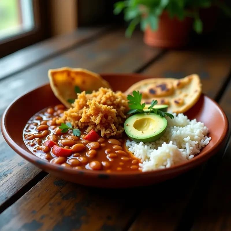 Bandeja Paisa Vegana con Frijoles, Arroz y Chicharrón de Jackfruit: Receta Colombiana Completa