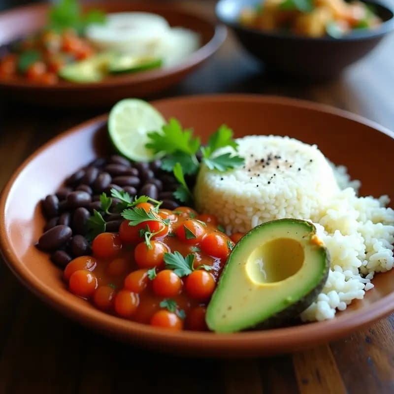 Bandeja Paisa Vegana: Plato Colombiano con Frijoles, Arroz y Aguacate