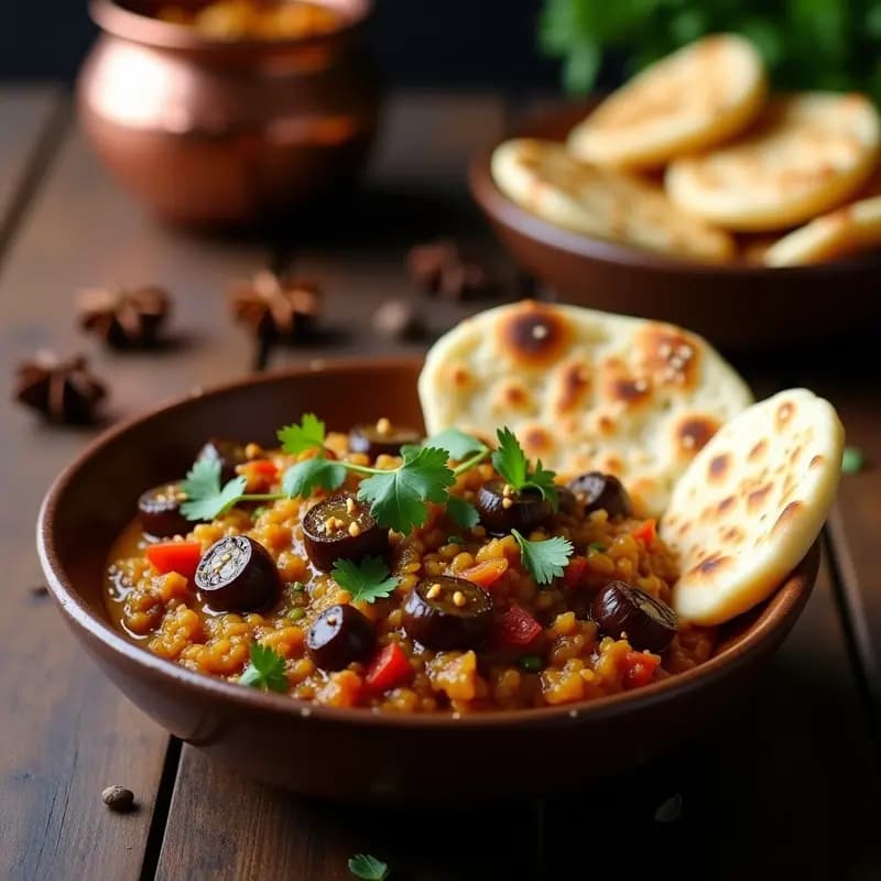 Bandenjaan Bharta con Pan de Naan Sin Gluten: Receta India de Berenjena Asada y Especiada
