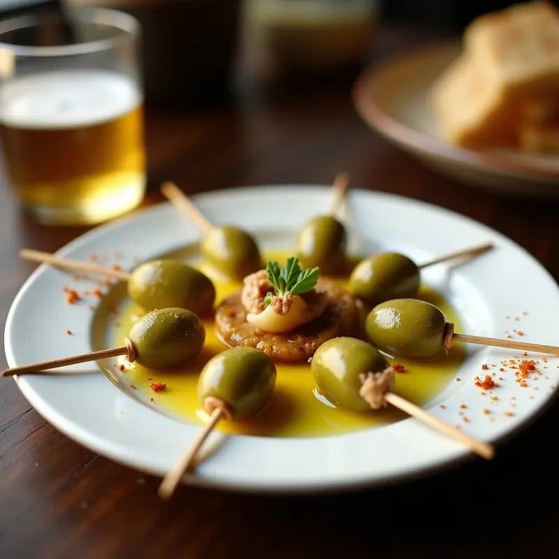 Banderillas de Aceitunas, Cebollitas y Guindilla: Aperitivo Clásico de Bar