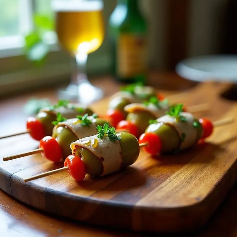 Banderillas de Anchoas, Guindilla y Aceitunas Aliñadas: Tapas Tradicionales en 5 Minutos