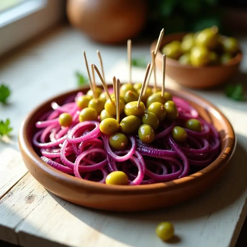 Banderillas de Cebolla Morada, Pepinillo y Guindilla: Tapa Fría Nominalmente Española