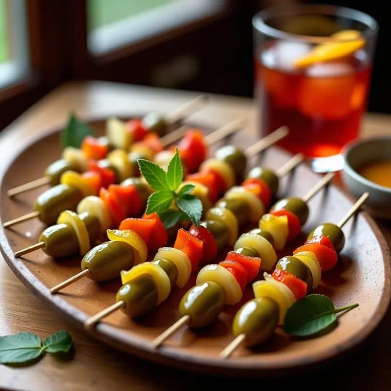 Banderillas de encurtidos: Aperitivo tradicional español para acompañar el vermú