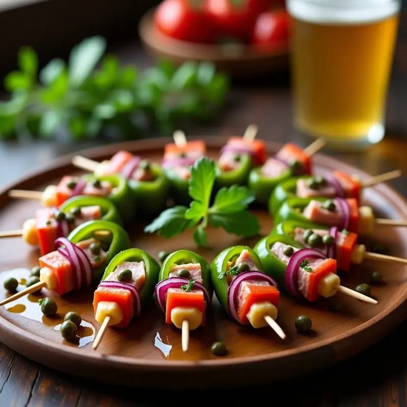 Banderillas Enganchadas con Pimientos, Cebolla y Atún: Tapa Española de Bar en 10 Minutos