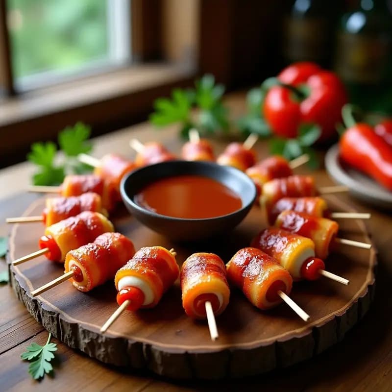 Banderillas de Mozzarella, Chorizo y Pimientos Asados Envueltas en Bacon: Bocados Irresistibles