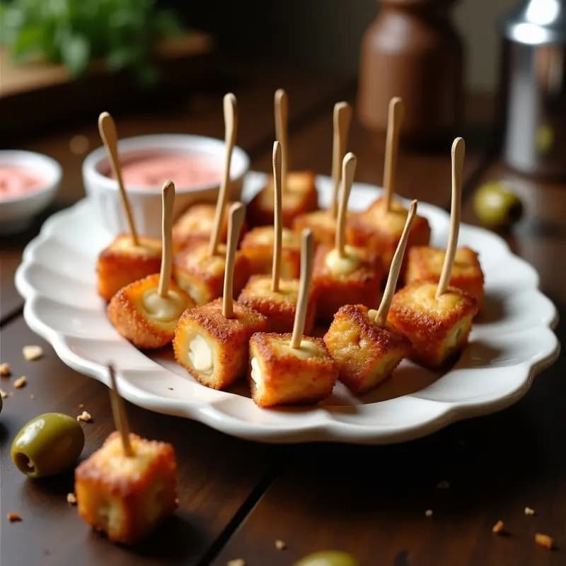 Banderillas de Mozzarella, Jamón Cocido y Aceitunas Rellenas de Anchoas con Salsa Rosa: Aperitivo Español de Picoteo