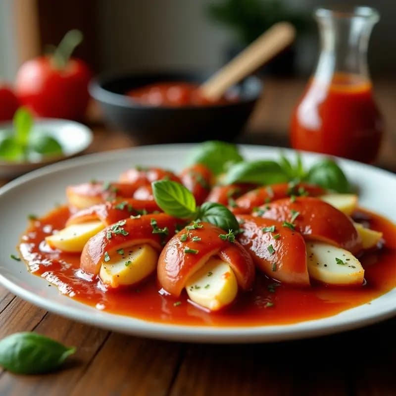 Banderillas de Mozzarella, Salchicha y Panceta Frita con Salsa Picante: Aperitivo Italiano para Fiestas