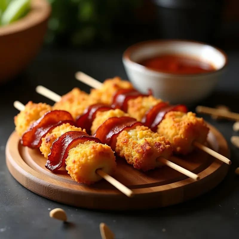 Banderillas de Nuggets de Pollo empanizados con Queso y Bacon: Receta para Picar sin Parar