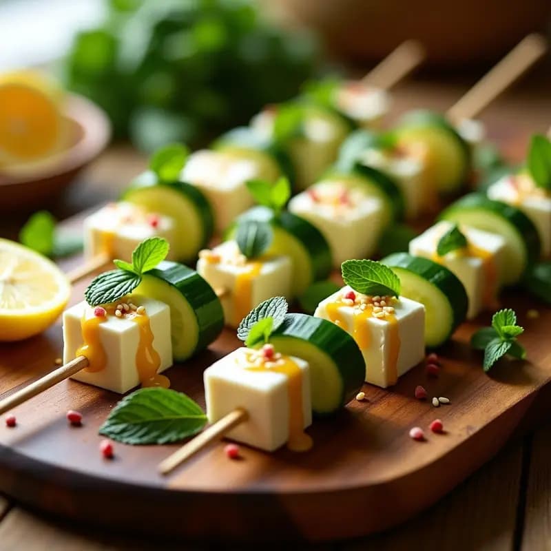 Banderillas de Pepino y Queso Feta con Encurtiendo de Limón: Aperitivo Español en 10 Minutos