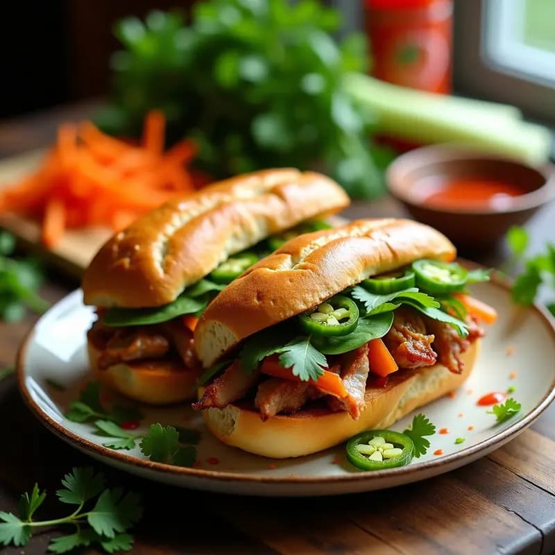 Banh Mi de Cerdo Asado con Encurtidos: Sándwich Vietnamita Crujiente y Picante