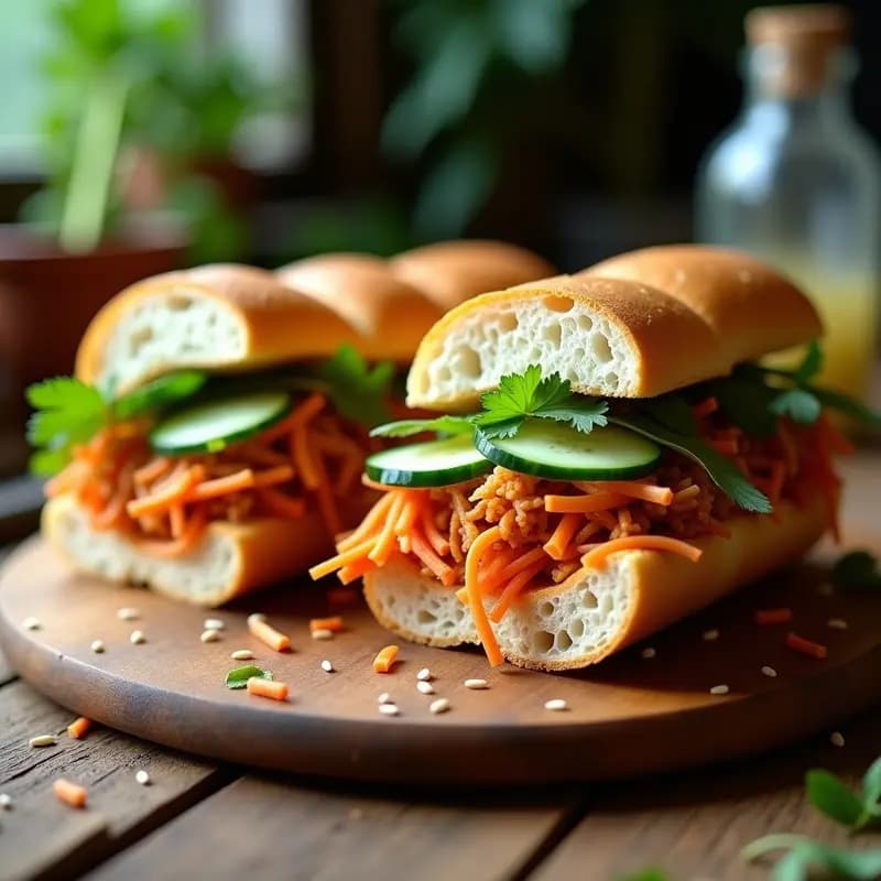 Banh Mi Vegano con Jackfruit y Pickles: Sándwich Vietnamita Crujiente y Picante