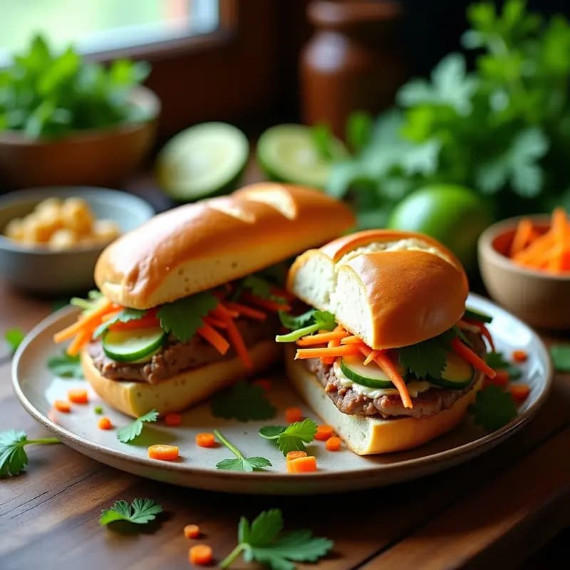 Banh Mi Vietnamita: Sándwich de Pan Francés con Paté, Cerdo y Encurtidos
