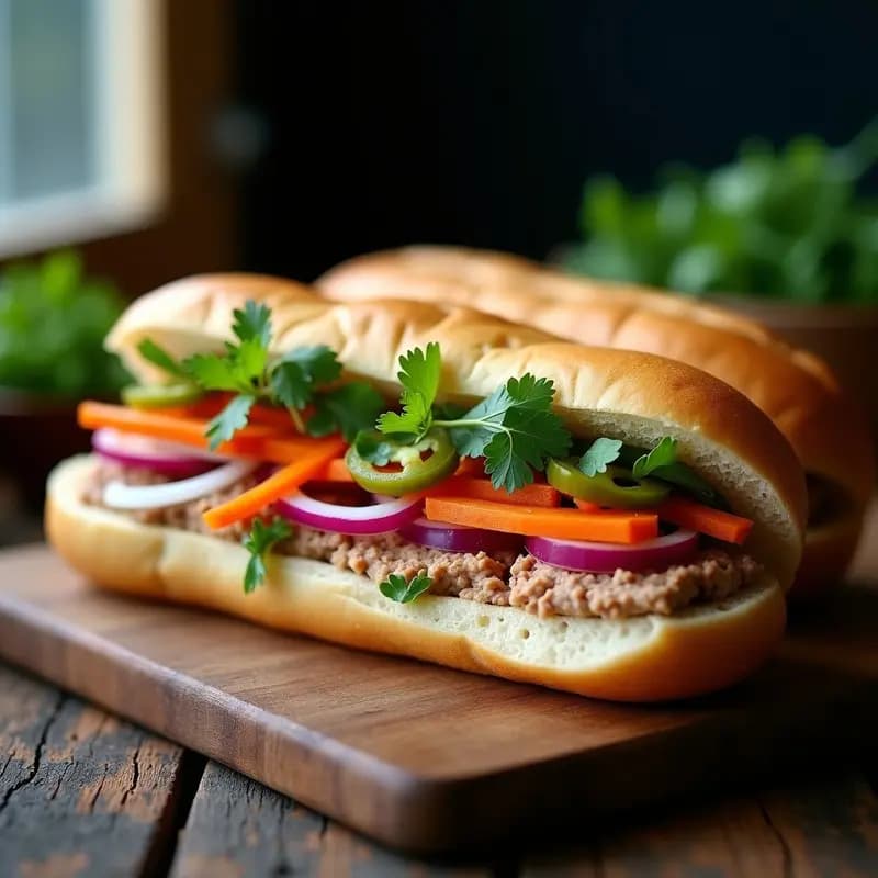 Banh Mi Vietnamita con Pate de Cerdo y Pickles de Zanahoria: Sándwich Gourmet en 20 Minutos