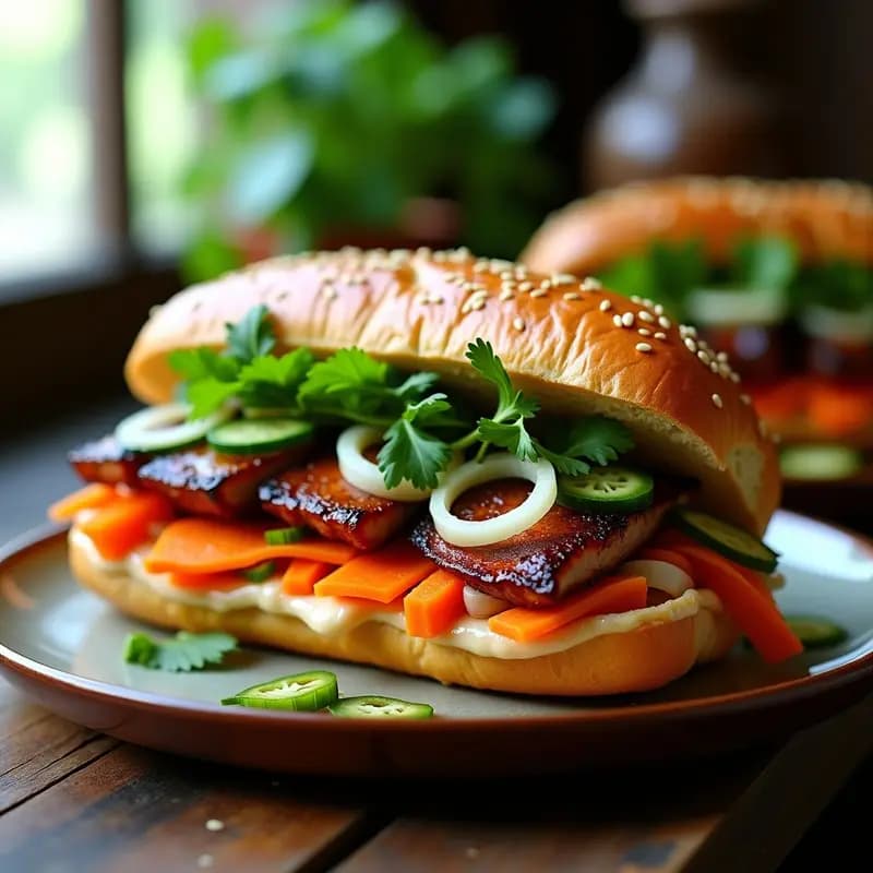 Banh Mi de Pato Lacado y Vegetales Encurtidos: Sándwich Vietnamita Crujiente