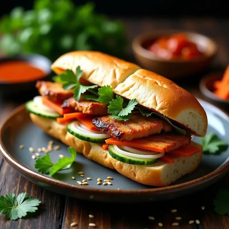 Banh Mi Vietnamita: Sándwich de Carnes Asadas con Vegetales y Salsa