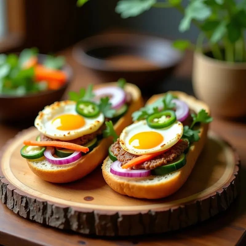 Bánh Mì Trứng con Paté de Hígado y Encurtidos: Receta Vietnamita de Desayuno Contundente