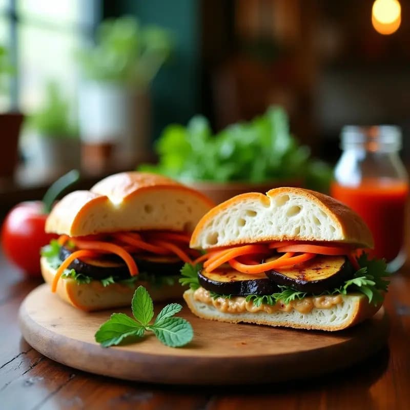 Banh Mi Vegano con Berenjena Asada y Paté de Cacahuete: Sándwich Vietnamita Sin Gluten