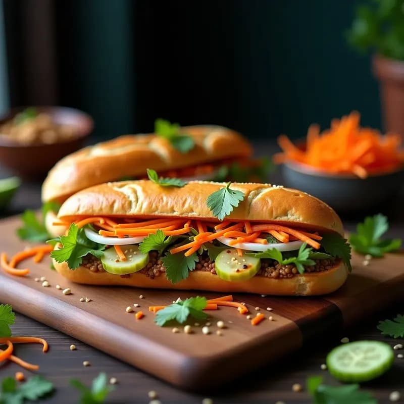Banh Mi Vegano con Paté de Lentejas y Vegetales Encurtidos: Sándwich Vietnamita en 15 Minutos