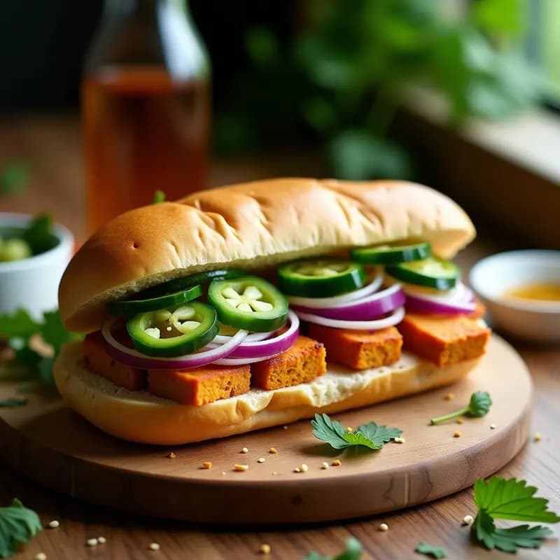 Bánh Mì Vegano con Tofu Marinado y Encurtidos: Sándwich Vietnamita Fresco y Picante