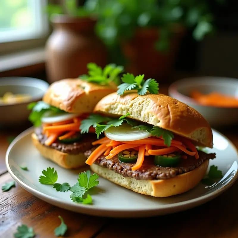 Bánh Mì Vietnamita con Paté de Hígado y Encurtidos: Sándwich Fresco y Aromático