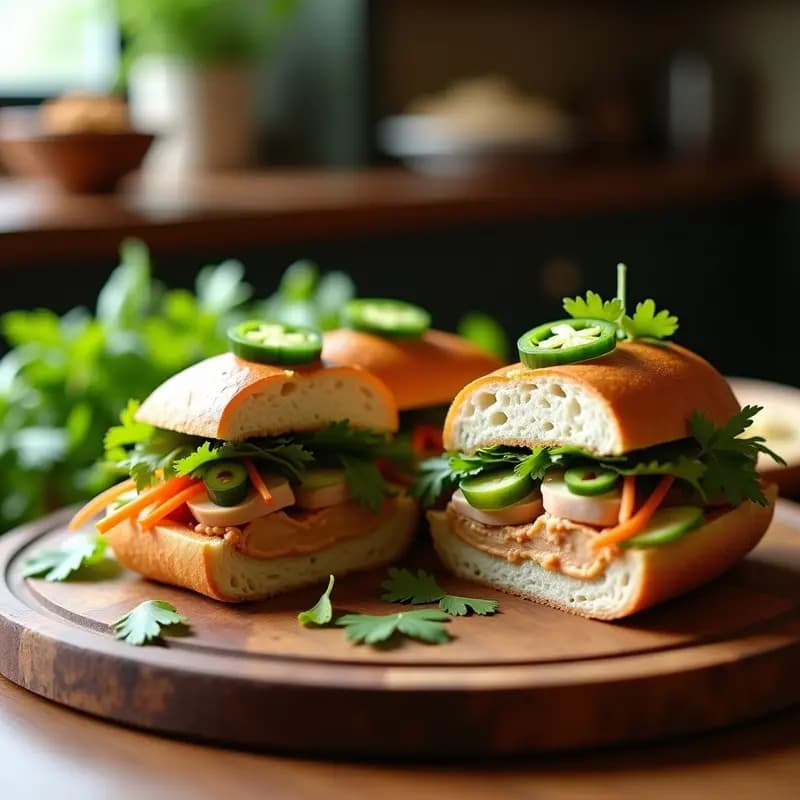 Banh Mi Vietnamita con Paté y Verduras Encurtidas: Sándwich Crujiente en 20 Minutos