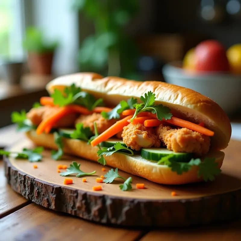 Banh Mi Vietnamita de Pollo: Sándwich Crujiente con Zanahoria Encurtida y Cilantro