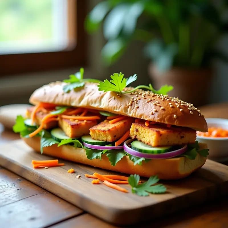 Banh Mi Vietnamita de Tofu y Vegetales: Sándwich Crujiente con Pan Baguette