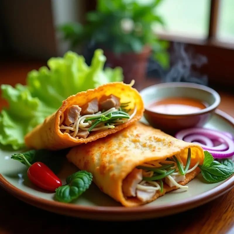 Bánh Xèo Crispy con Brotes de Soja y Cerdo: Crepe Vietnamita para Comer con las Manos
