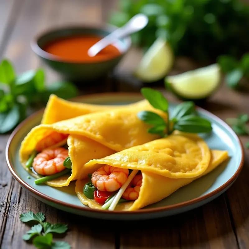 Banh Xeo Vietnamitas de Camarón y Brotes de Soja: Receta Crujiente en Sartén