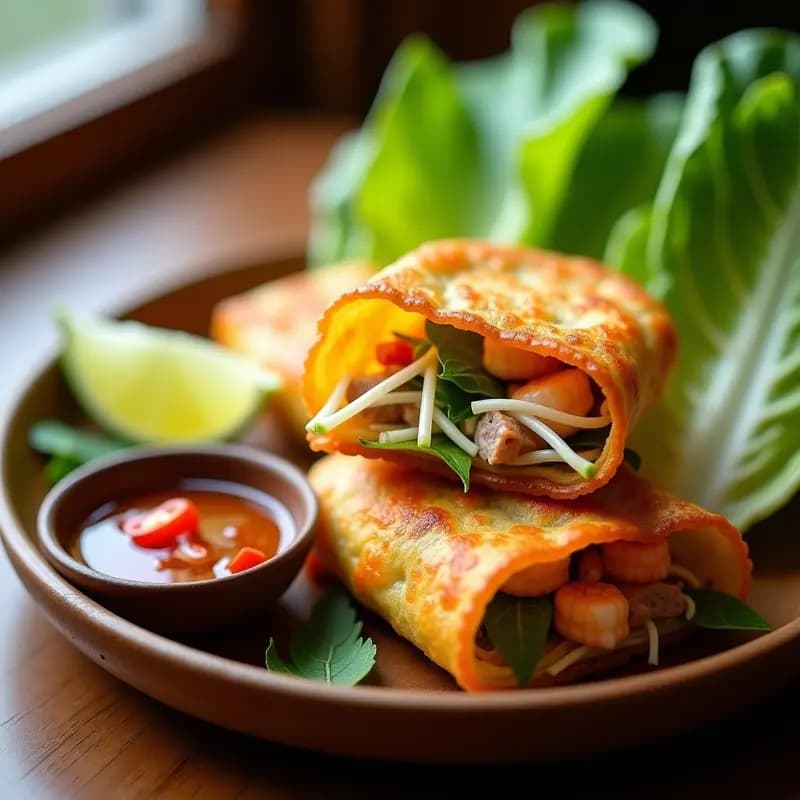 Banh Xeo Vietnamitas de Camarón y Cerdo: Receta Crujiente con Salsa de Pescado