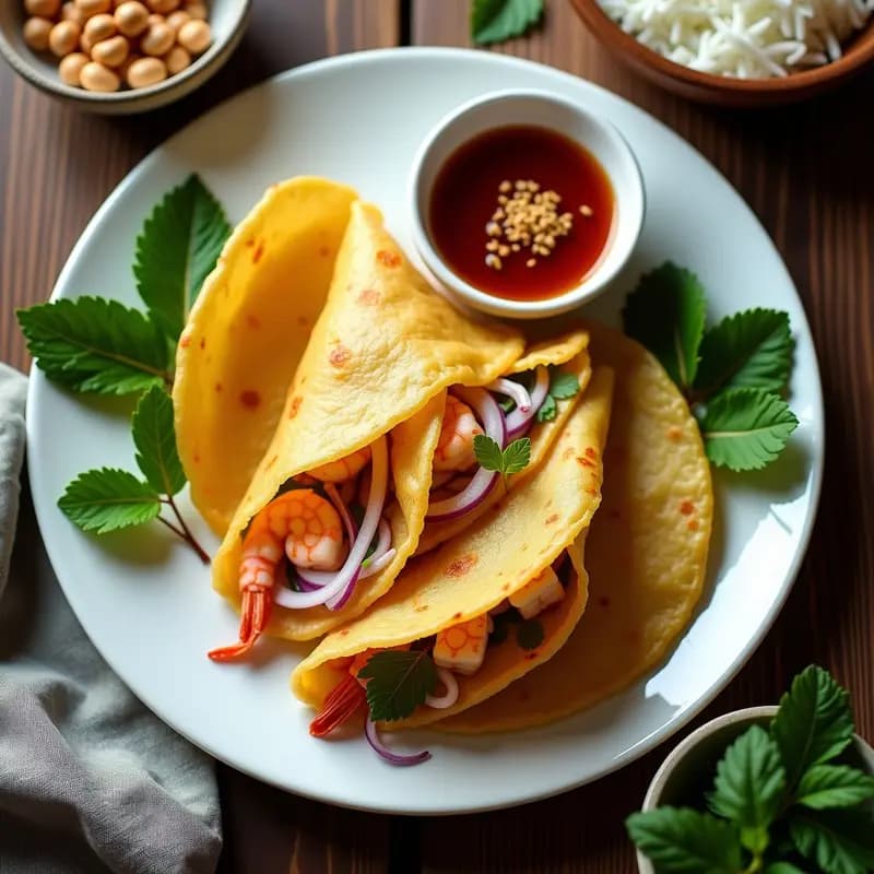 Bánh Xèo Vietnamitas de Camarón: Crepes Crujientes con Hierbas Frescas