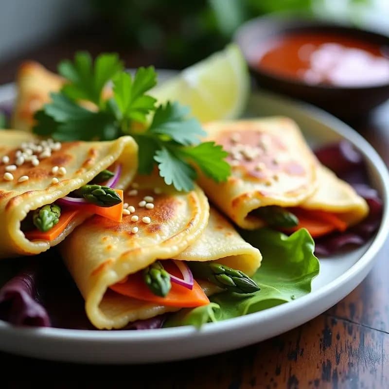 Bánh Xèo Vietnamita de Garbanzos y Espárragos: Crepes Crujientes Veganas en Sartén