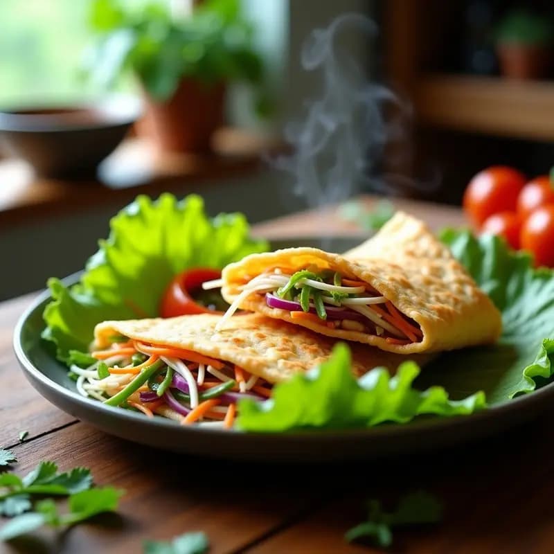 Banh Xeo Vietnamita con Germinados y Salsa Hoisin: Crepe Crujiente de Arroz