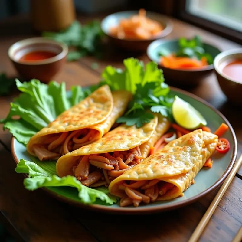 Bánh Xèo Vietnamita: Crepes Crujientes de Harina de Arroz con Cerdo y Gambas