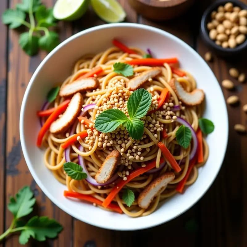 Banthai Tailandés: Ensalada de Fideos de Arroz con Cerdo y Cacahuetes Crujientes