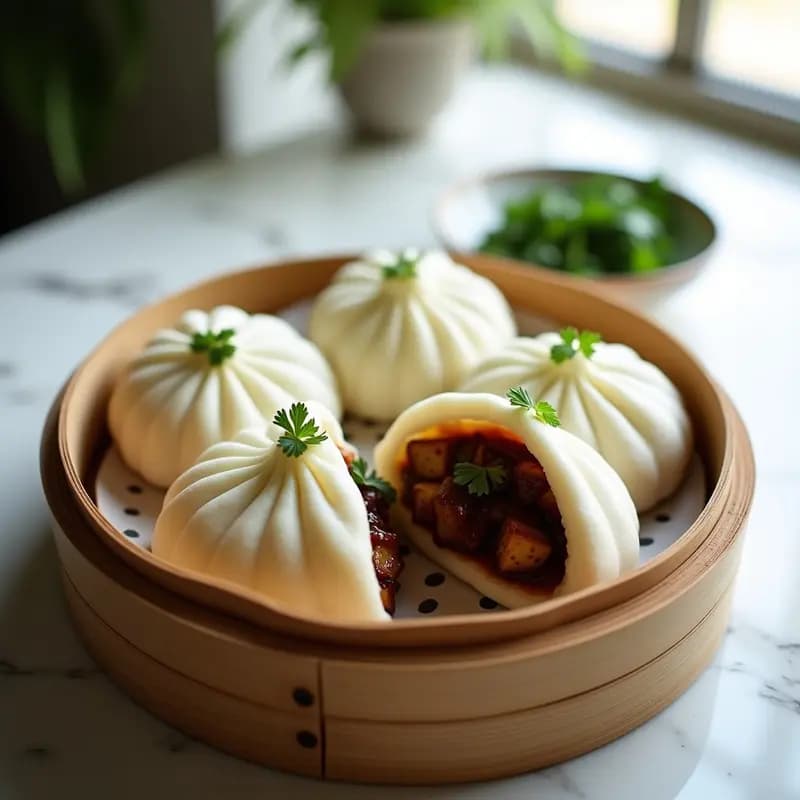 Bao de Berenjena Asada y Tofu de Seda con Salsa de Tamari: Receta China Vegana al Vapor