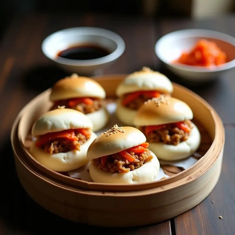 Bao Bun de Cerdo Desmenuzado y Kimchi Vegano: Receta Chino-Coreana en Vaporera