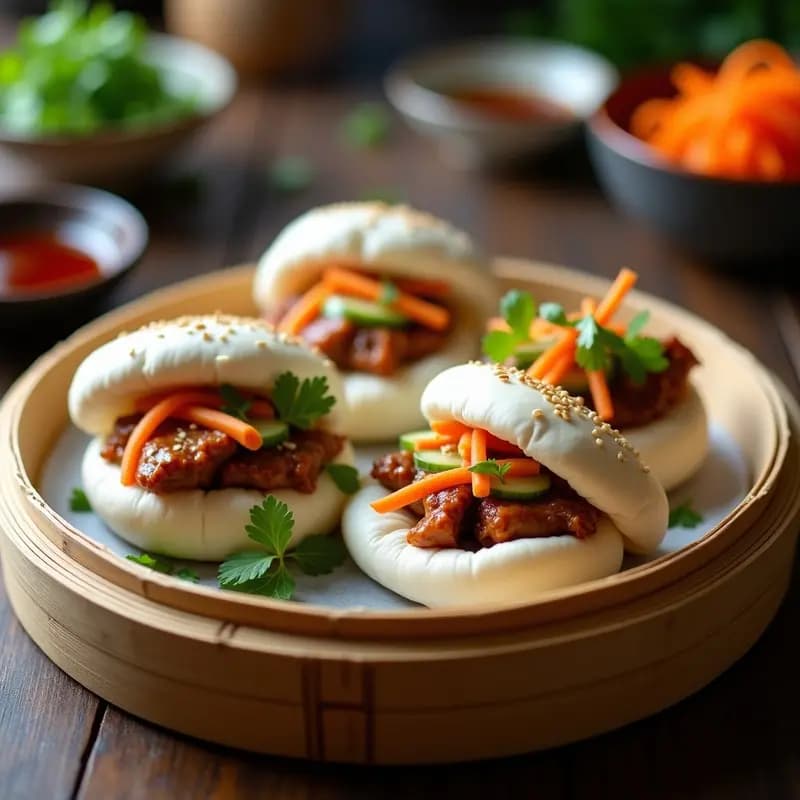 Bao Buns de Cerdo Agridulce con Pepino y Zanahoria: Receta China en Steam y Reconfortante