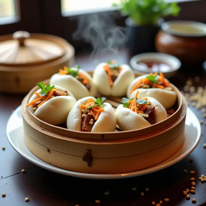 Bao Buns Rellenos de Cerdo Asado y Encurtidos: Pan Chino al Vapor Express