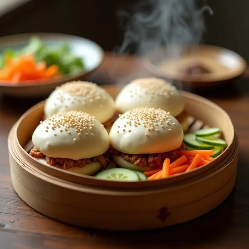 Bao Buns de Cerdo Desmenuzado con Encurtidos: Receta China en Steamer con Masa Fermentada