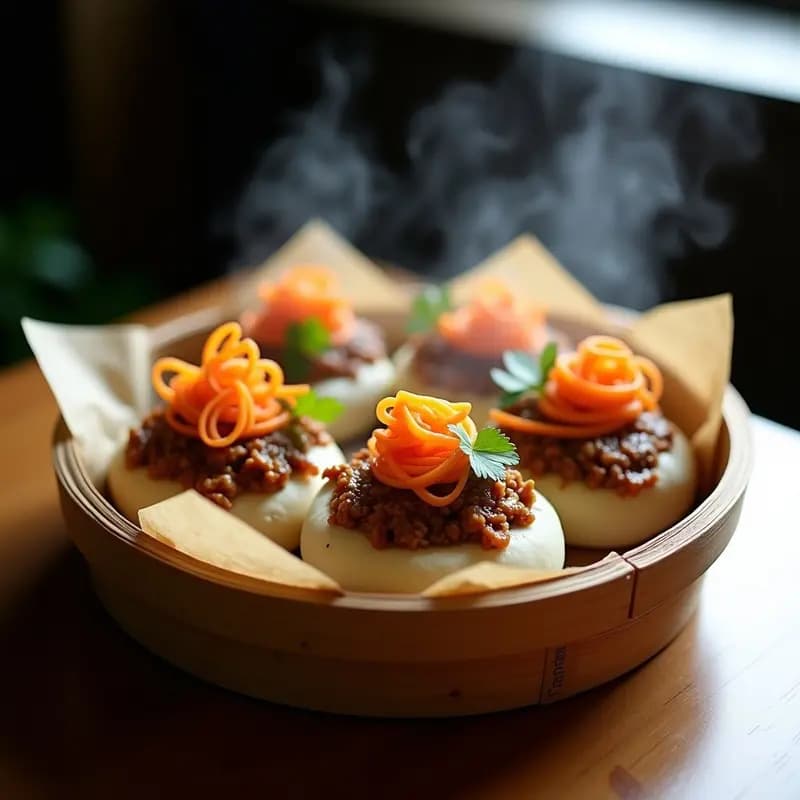 Bao Buns de Cerdo Desmenuzado con Peinados de Zanahoria: Receta China para Tupper