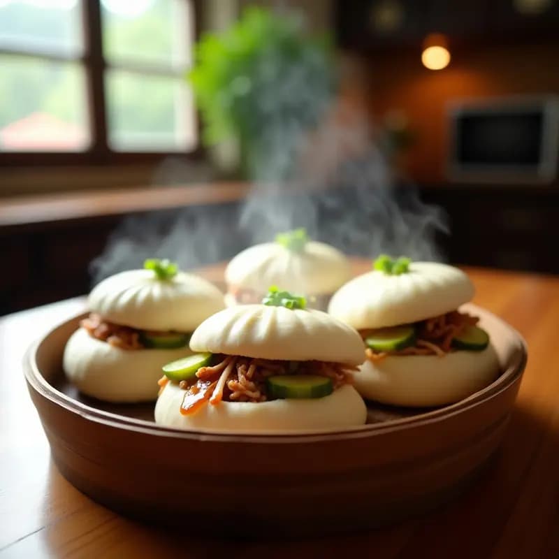 Bao Buns Chinos de Cerdo Desmenuzado y Pepinillos Encurtidos: Receta al Vapor en 20 Minutos