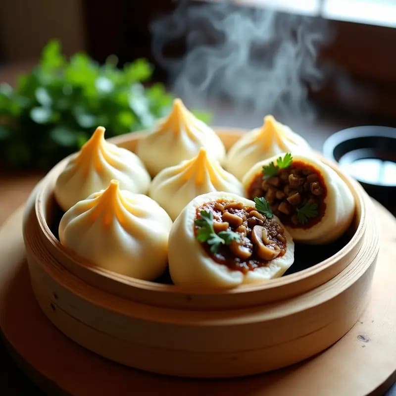 Bao Buns de Champiñones Shitake y Cilantro: Receta China Vegana al Vapor