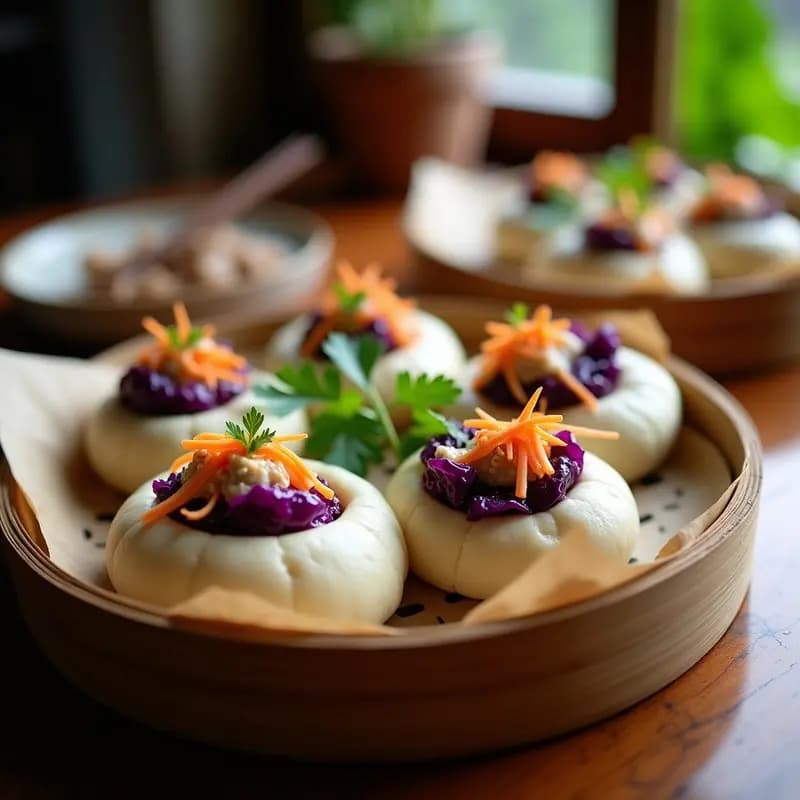 Bao Buns de Col Morada Rellenos de Cerdo Chino y Encurtidos: Receta Callejera de Taiwán en Vaporera
