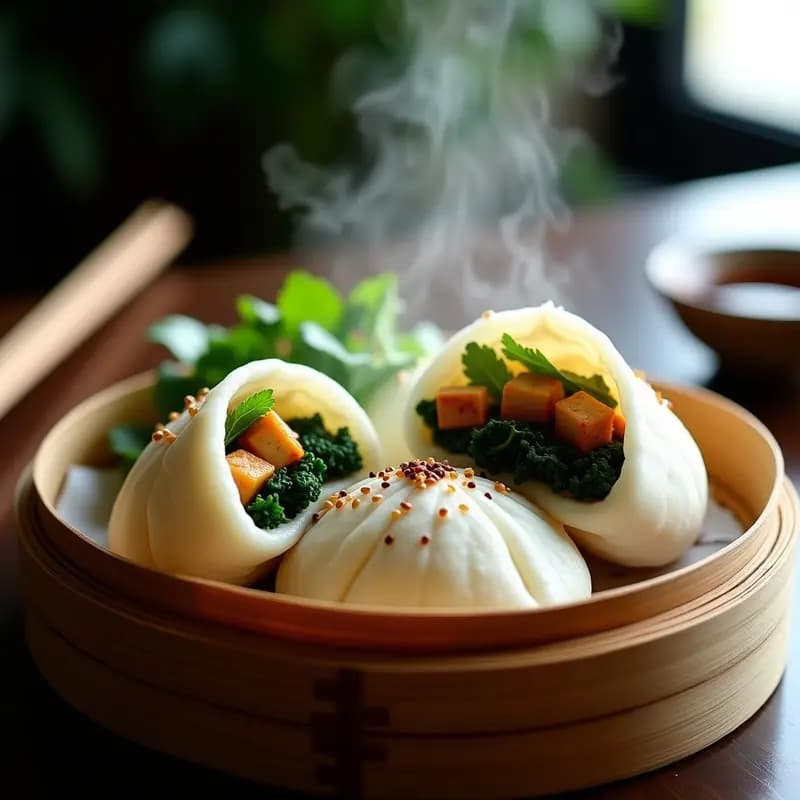 Bao Buns de Col Rizada y Tofu Marinado: Receta China Vegana y Sin Gluten en Vaporera