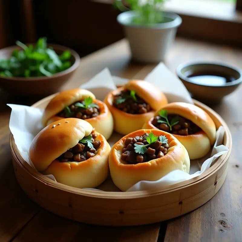 Bao Buns de Hongos Shiitake y Cilantro: Receta China Vegana en Airfryer